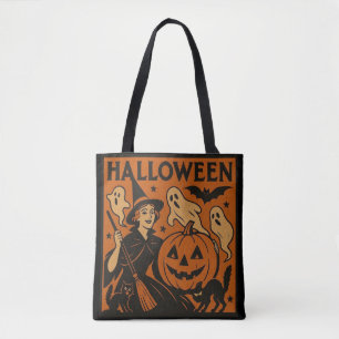 Tote Bag Vintage, classique sorcière d'Halloween, fantôme &