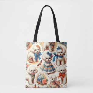 Tote Bag Vintage Cute Bichon Frisé Peinture