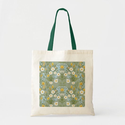 Tote Bag Vintage Daisy Wildflower Damask Pattern (Devant)