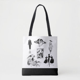 Tote Bag Vintage Femmes Vêtements Retro Mode élégant Noi