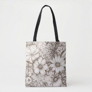 Tote Bag Vintage Floral Sepia Motif (5)