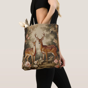 Tote Bag Vintage Forêt Florale Cerf
