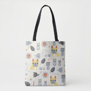 Tote Bag vintage français bulldog et fleur scandinave