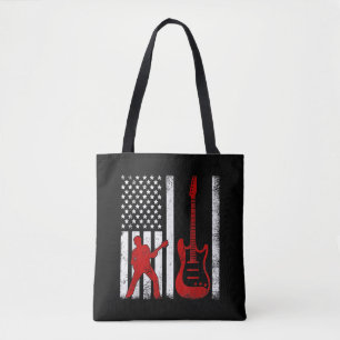 Tote Bag Vintage Guitarist American USA Flag Guitar