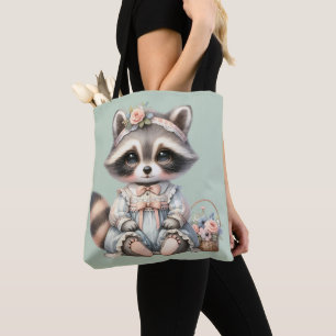Tote Bag Vintage habillé Cottagecore Raccoon Pastel