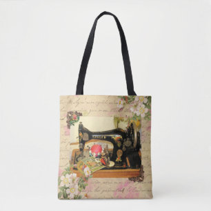 Tote Bag Vintage Hand Crank Sewing Machine & Notions