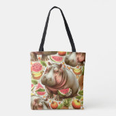 Tote Bag Vintage Motif d'hippopotame tropical (Dos)