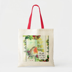 Tote Bag Vintage Noël "Be Still and Know" Bible Verse
