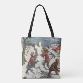 Tote Bag Vintage Noël, Enfants Snowball combat (Dos)