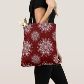 Tote Bag Vintage Noël Snowflakes Red Blizzard Motif (De près)