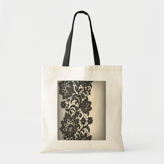 Tote Bag Vintage noir Dentelle beige Paris Mode (Devant)