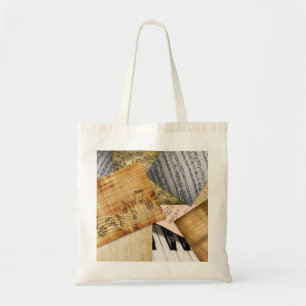 Tote Bag Vintage Piano Keys Musical Notes antique feuille