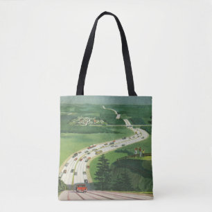 Tote Bag Vintage Pittoresque American Highways, Cars Road T