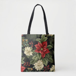 Tote Bag Vintage Poinsettia Motif Noël