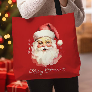Tote Bag Vintage Retro Santa Claus Rouge Joyeux Noël