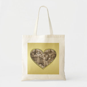 Tote Bag Vintage Romance couple, homme et femme, or