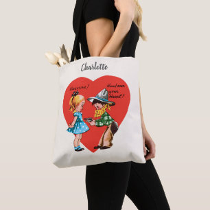 Tote Bag Vintage Saint Valentin, Fille avec Cowboy