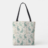 Tote Bag Vintage Simple Bunny Silhouettes Hearts Pattern (Dos)