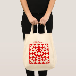 Tote Bag Vintage surface géométrique de Noël rouge personna