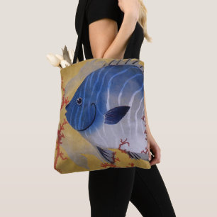 Tote Bag Vintage Tropical Blue Fish Coral Marine Ocean Life