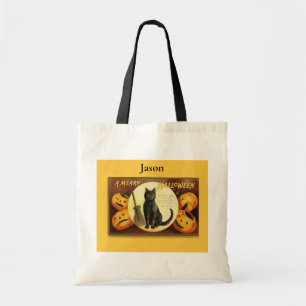 Tote Bag Vintage un joyeux chat noir Halloween
