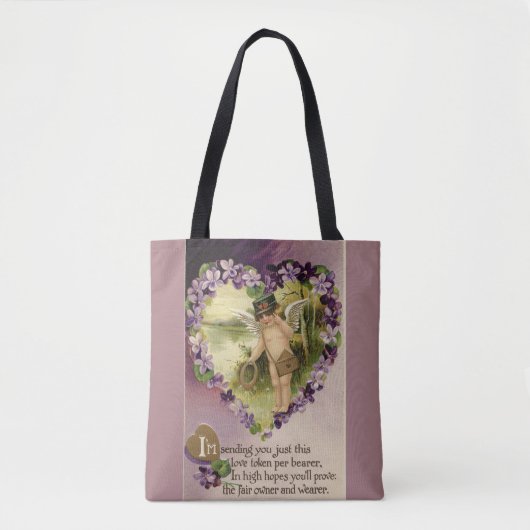 Tote Bag Vintage Valentine Cherub et Violettes (Devant)