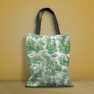 Tote Bag Vintage vert blanc toile de jouy imprimé
