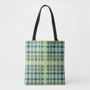 Tote Bag Vintage vert orange gris motif en plaid