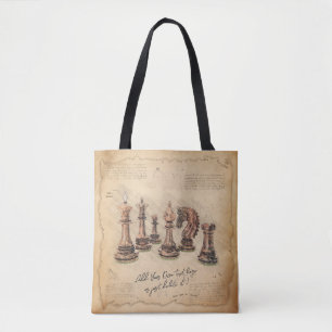 Tote Bag Vintage Vieux Jeu d'échecs Pièces Art Joueur Cadea