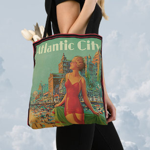 Tote Bag Vintage voyage, Atlantic City Resort Beach Blonde