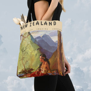 Tote Bag Vintage voyage, Nouvelle-Zélande Paysage Femme aut