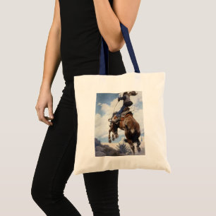 Tote Bag Vintage Western Cowboys, Bucking par NC Wyeth
