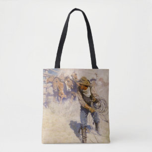 Tote Bag Vintage Western Cowboys, In the Corral par NC Wyet