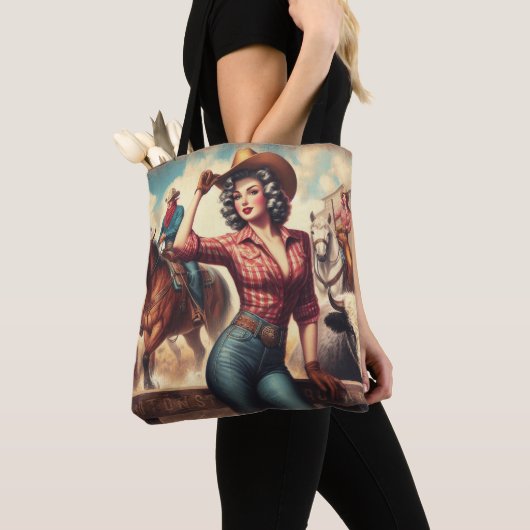 Tote Bag Vintage Western Cowgirl (De près)