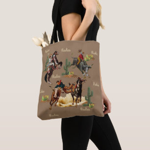 Tote Bag Vintage Western Rodeo Événements Cowboys Cowgirls