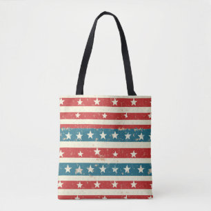 Tote Bag Vintages rayures rouges, blanches et bleues avec é