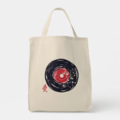 Tote Bag Vinyl Record Retro Grunge Avec Les Blossoms Sakura (Dos)