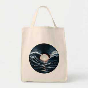Tote Bag Vinyle Vintage Surf Wave Océan Musique Rétro