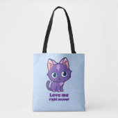 Tote Bag Violet Anime Chat Vector Art Bleu (Devant)