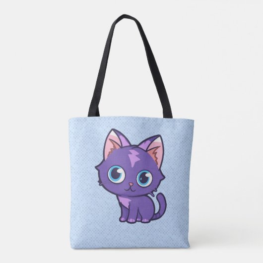 Tote Bag Violet Anime Chat Vector Art Bleu (Dos)
