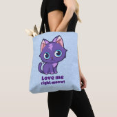 Tote Bag Violet Anime Chat Vector Art Bleu (De près)