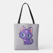 Tote Bag Violet Anime Chat Vector Art Gris (Dos)