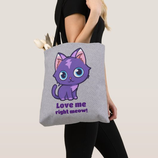 Tote Bag Violet Anime Chat Vector Art Gris (De près)