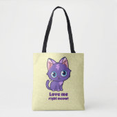 Tote Bag Violet Anime Chat Vector Art Jaune (Devant)
