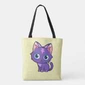 Tote Bag Violet Anime Chat Vector Art Jaune (Dos)