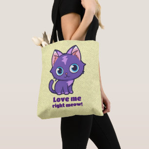 Tote Bag Violet Anime Chat Vector Art Jaune