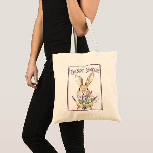 Tote Bag Violet classique Joyeux lapin de Pâques (Devant (produit))