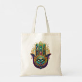 Tote Bag Violet Green Gold Petals Hamsa Turquoise Third Eye (Dos)