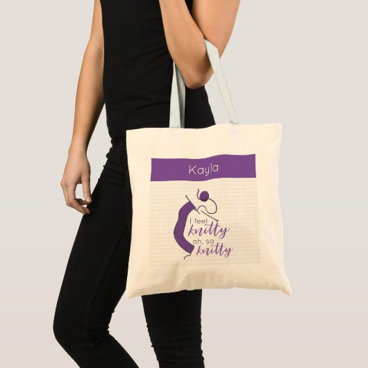 Tote Bag Violet Je Sens Knitty, Oh Tellement Knitty (Devant (produit))