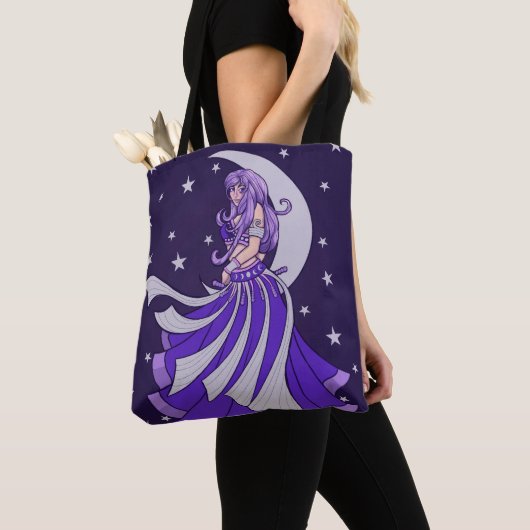 Tote Bag Violet Lune Déesse Ventre Danseuse Violet Art (De près)
